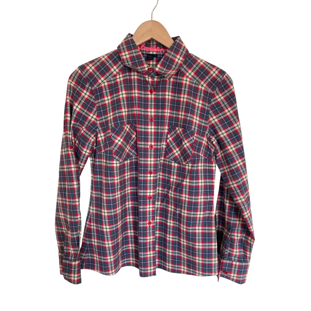 Boden Womens 12 Red Green Blue Plaid Cotton Button Down Shirt WA235